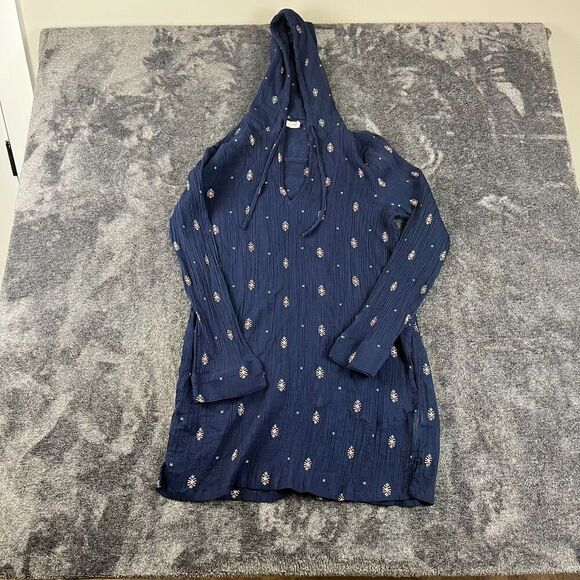 Carve Designs Gauze Hooded Coverup Navy Blue Organic Cotton Swim Women's M - Picture 1 of 9
